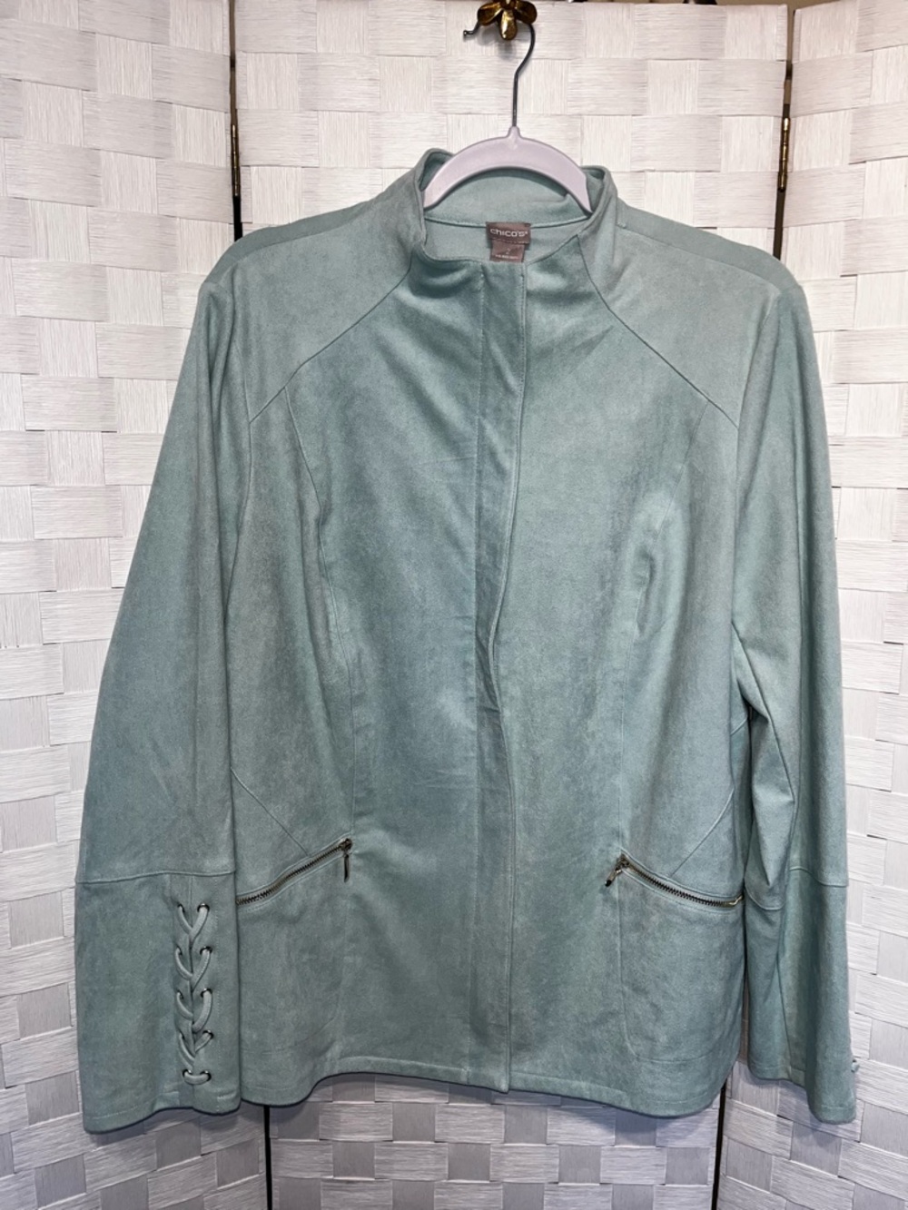 Chico's Women's Teal Suede Look Jacket Size 12/14 Chico Size 2